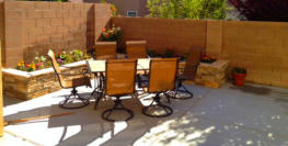 Back yard patio, planter, table